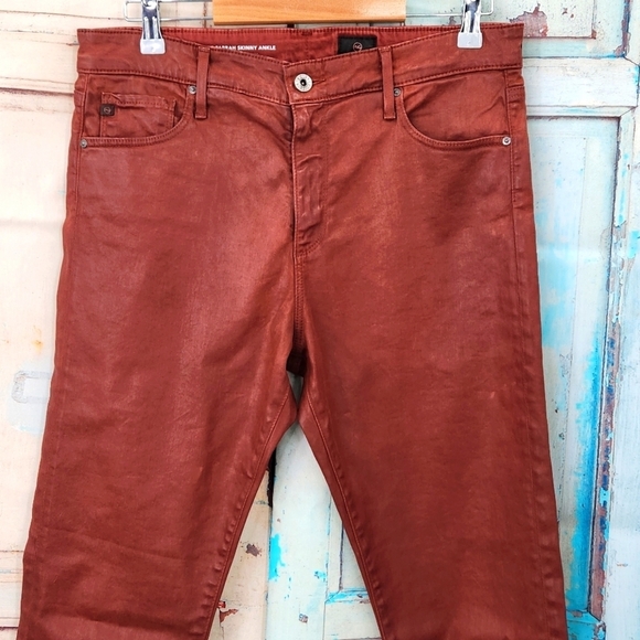 AG Farrah High Rise Ankle Skinny Coated Leatherette Jean, Rich Crimson - Picture 4 of 9